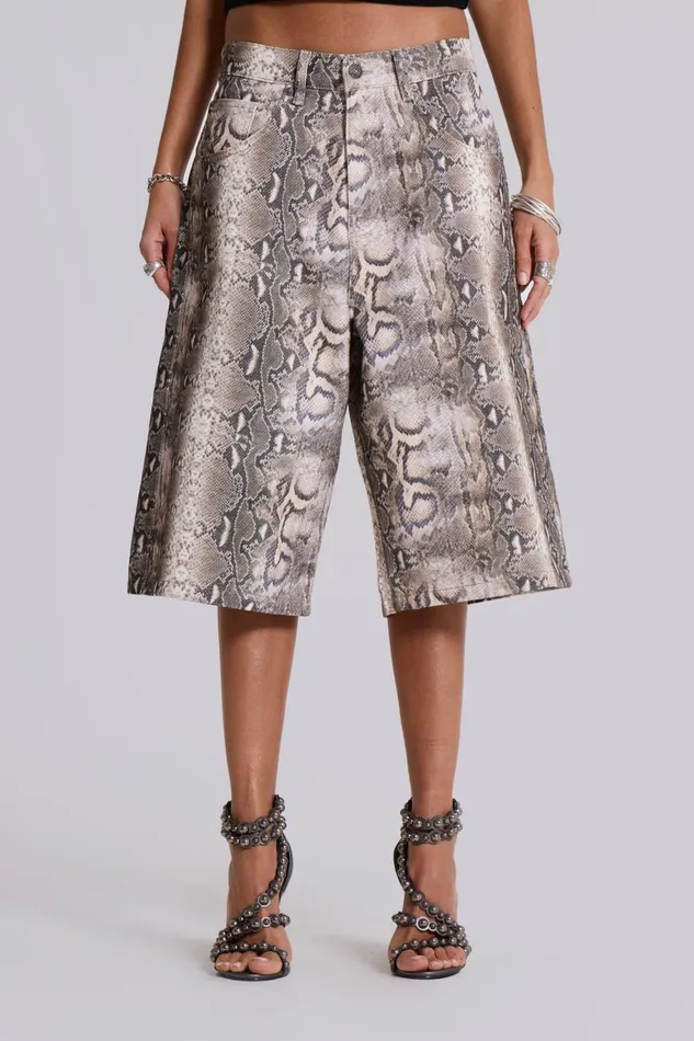 Jaded London Boa Snake Print Colossus Jorts Women Jeans