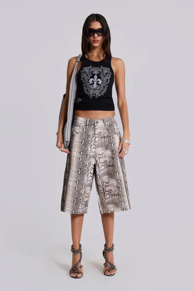 Jaded London Boa Snake Print Colossus Jorts Women Jeans