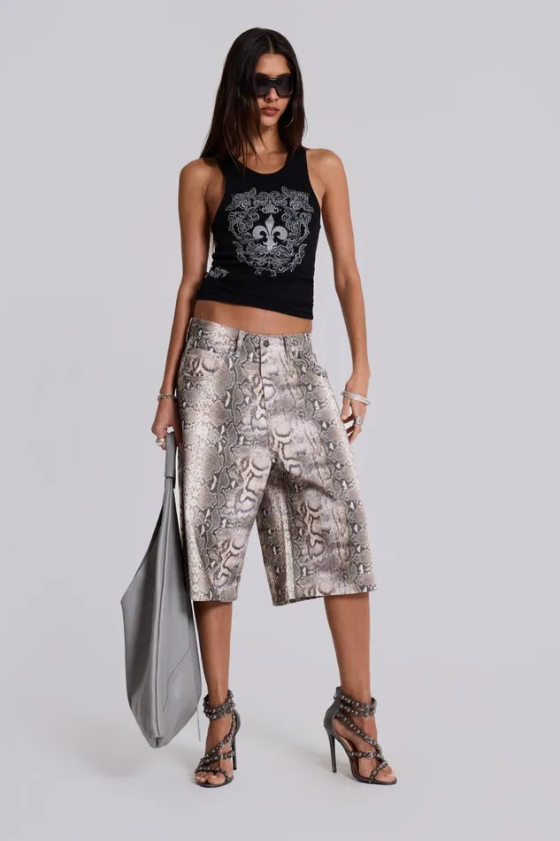 Jaded London Boa Snake Print Colossus Jorts Women Jeans