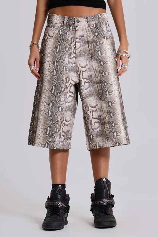 Jaded London Boa Snake Print Colossus Jorts Women Jeans