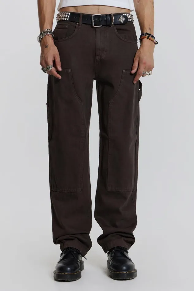 Jaded London Brown Carpenter Jeans In Relaxed Fit Men Baggy Jeans