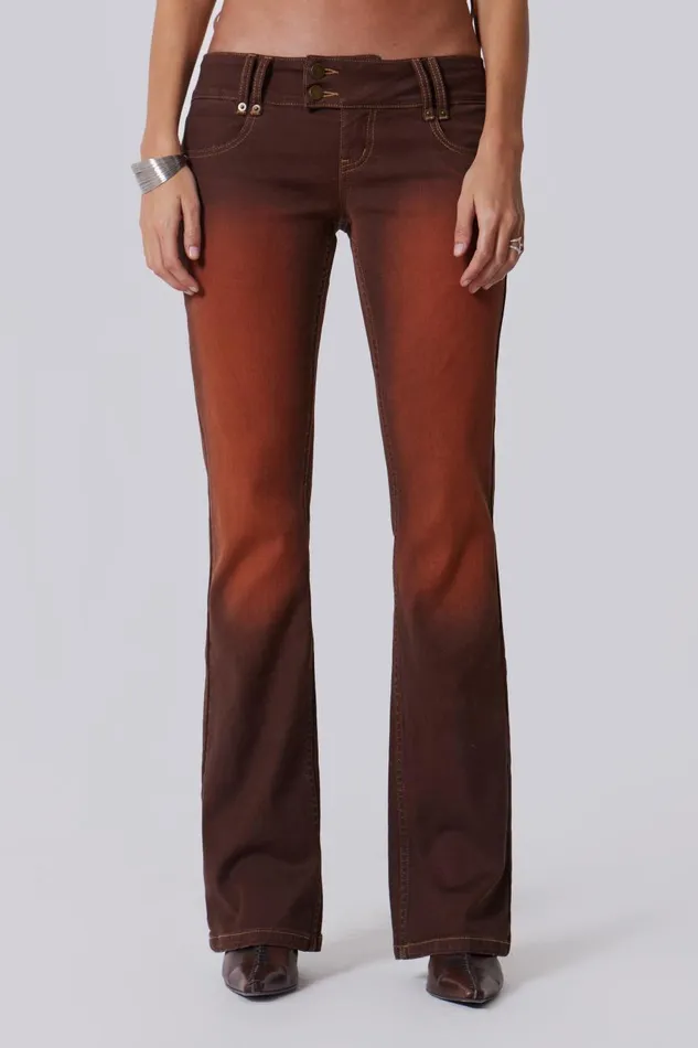 Jaded London Brown Orange Wash Slim Bootcut Jeans Women CoOrds
