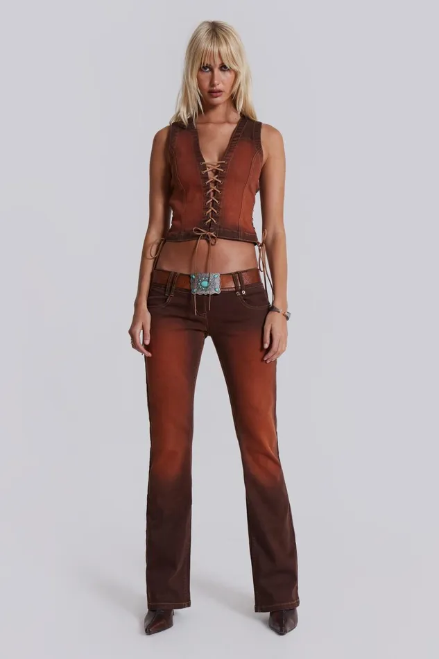Jaded London Brown Orange Wash Slim Bootcut Jeans Women CoOrds