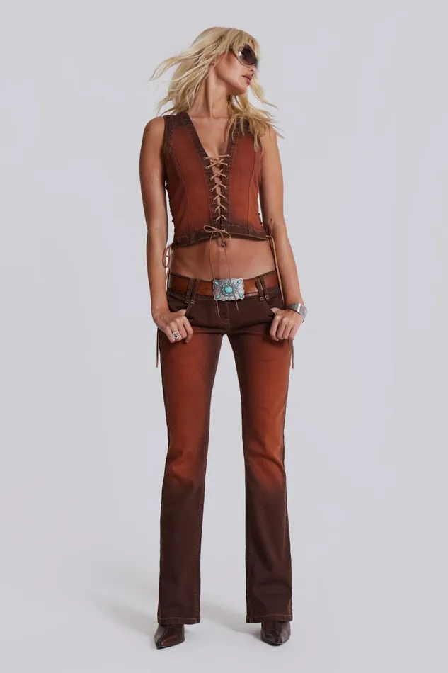 Jaded London Brown Orange Wash Slim Bootcut Jeans Women CoOrds