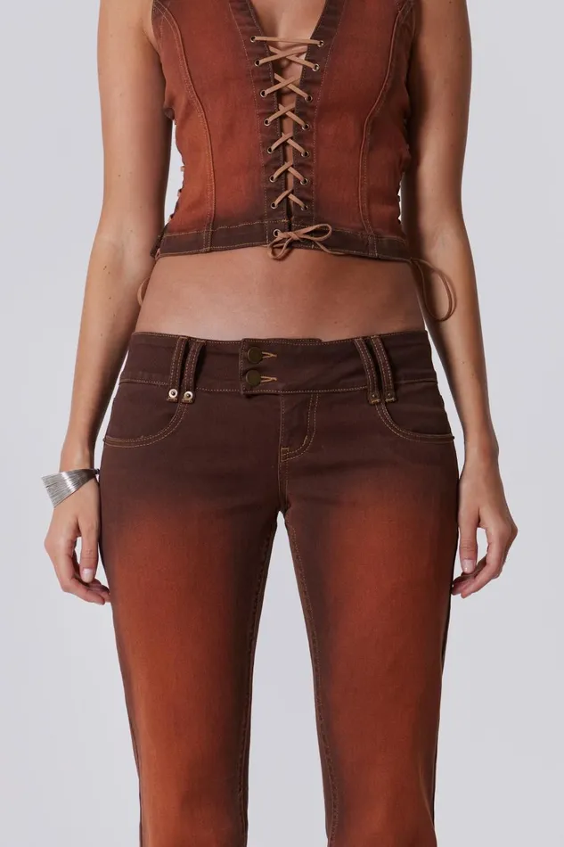Jaded London Brown Orange Wash Slim Bootcut Jeans Women CoOrds