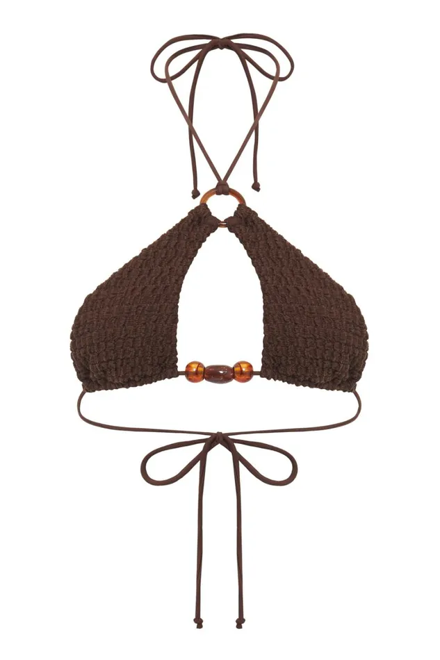 Jaded London Brown Zig Zag Knit Halter Bikini Top Women Bikini Tops