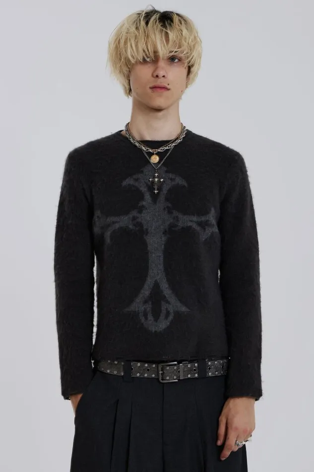 Jaded London Brushed Knit With Cross Intarsia Men Knitwear