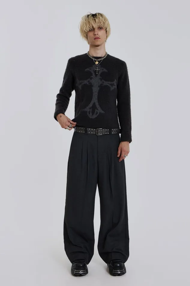 Jaded London Brushed Knit With Cross Intarsia Men Knitwear