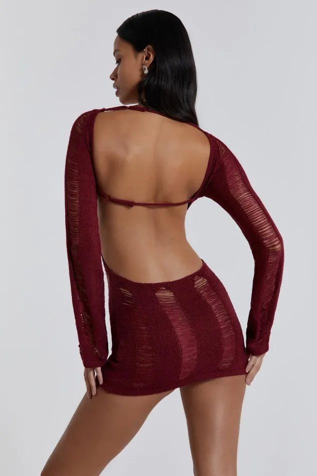 Jaded London Burgundy Umbra Laddered Knit Mini Dress Women Mini Dresses