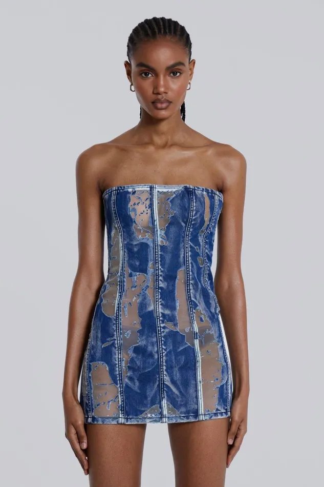 Jaded London Burnout Denim Corset Mini Dress Women Mini Dresses