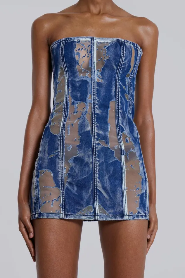 Jaded London Burnout Denim Corset Mini Dress Women Mini Dresses