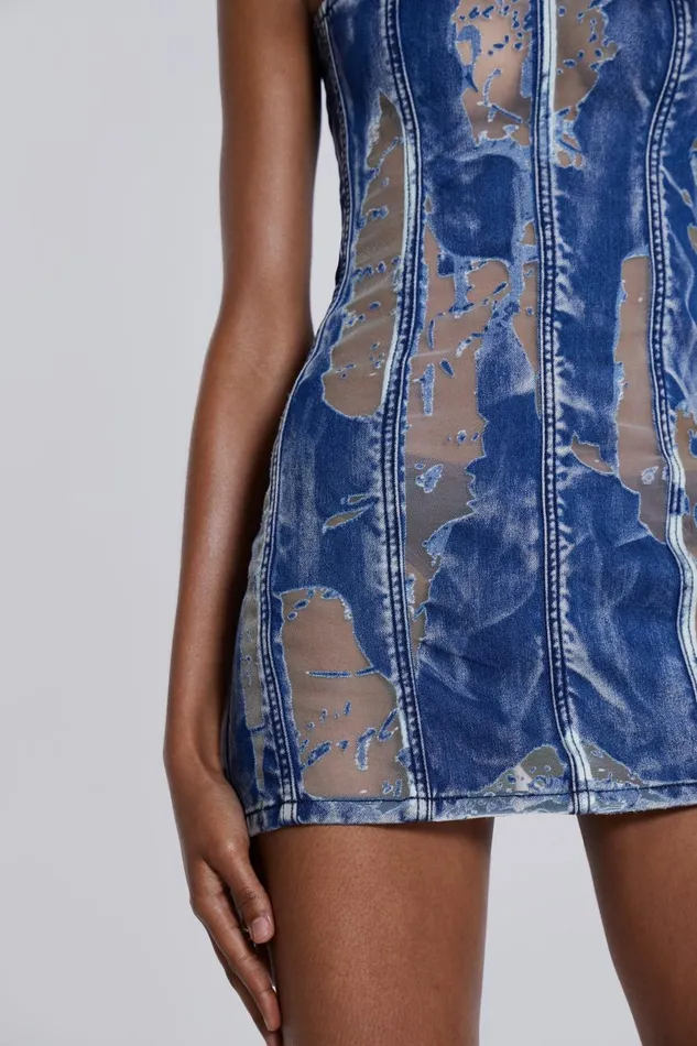 Jaded London Burnout Denim Corset Mini Dress Women Mini Dresses