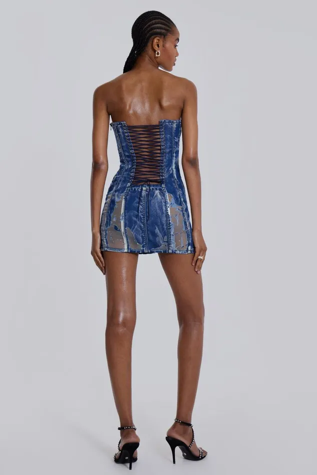Jaded London Burnout Denim Corset Mini Dress Women Mini Dresses