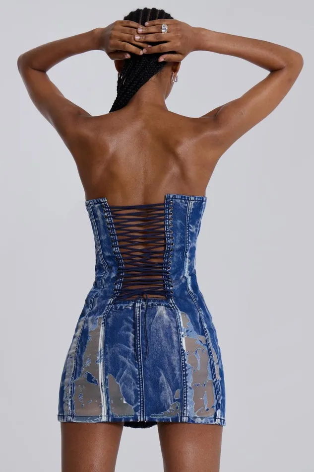 Jaded London Burnout Denim Corset Mini Dress Women Mini Dresses