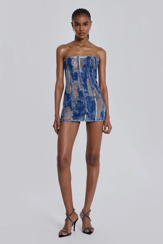 Jaded London Burnout Denim Corset Mini Dress Women Mini Dresses