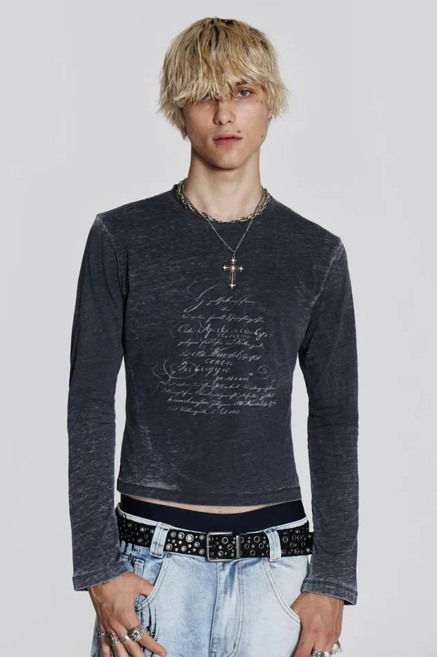 Jaded London Burnout Script Long Sleeve Tee Men TShirts and Vests