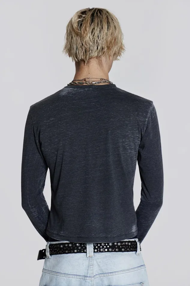 Jaded London Burnout Script Long Sleeve Tee Men TShirts and Vests