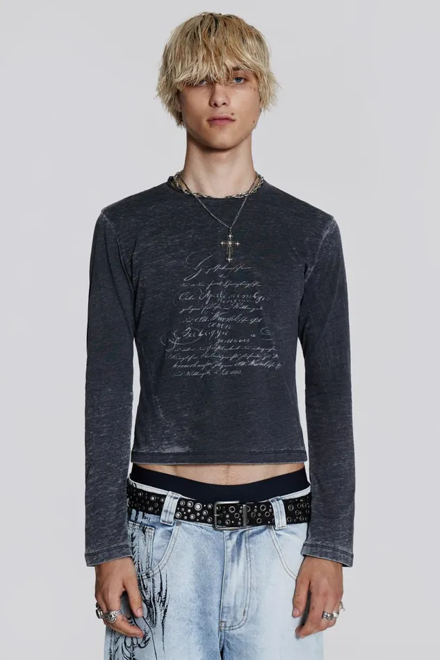 Jaded London Burnout Script Long Sleeve Tee Men TShirts and Vests