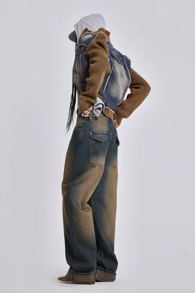 Jaded London Busted Wash Sonic Baggy Leg Jeans With Turn Up Hem Women Jeans