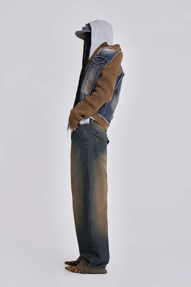 Jaded London Busted Wash Sonic Baggy Leg Jeans With Turn Up Hem Women Jeans
