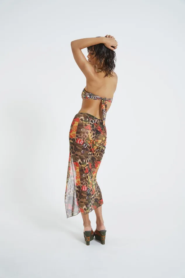 Jaded London Camo Badge Print Layered Midi Beach Skirt Women Beach Cover Ups