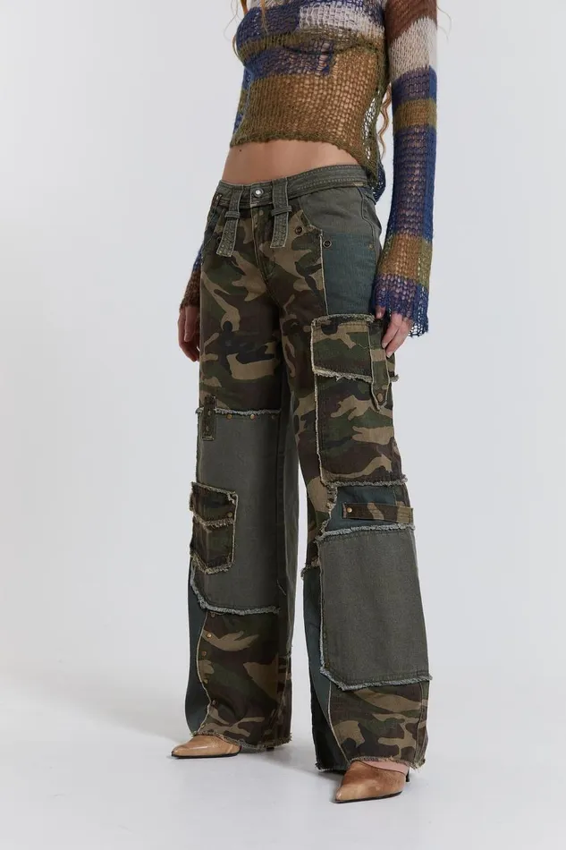 Jaded London Camo Distressed Patchwork Jeans Women Jeans