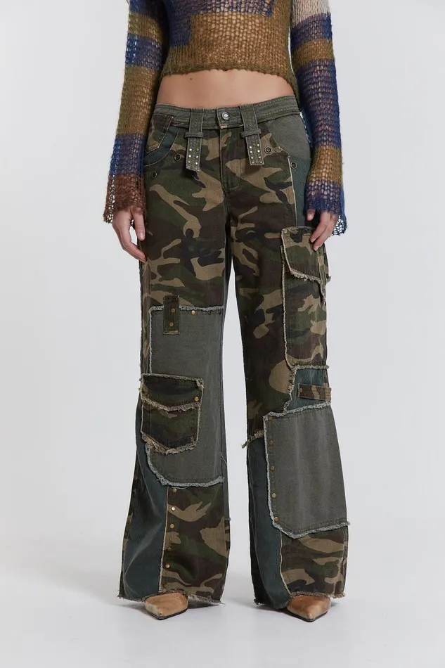 Jaded London Camo Distressed Patchwork Jeans Women Jeans