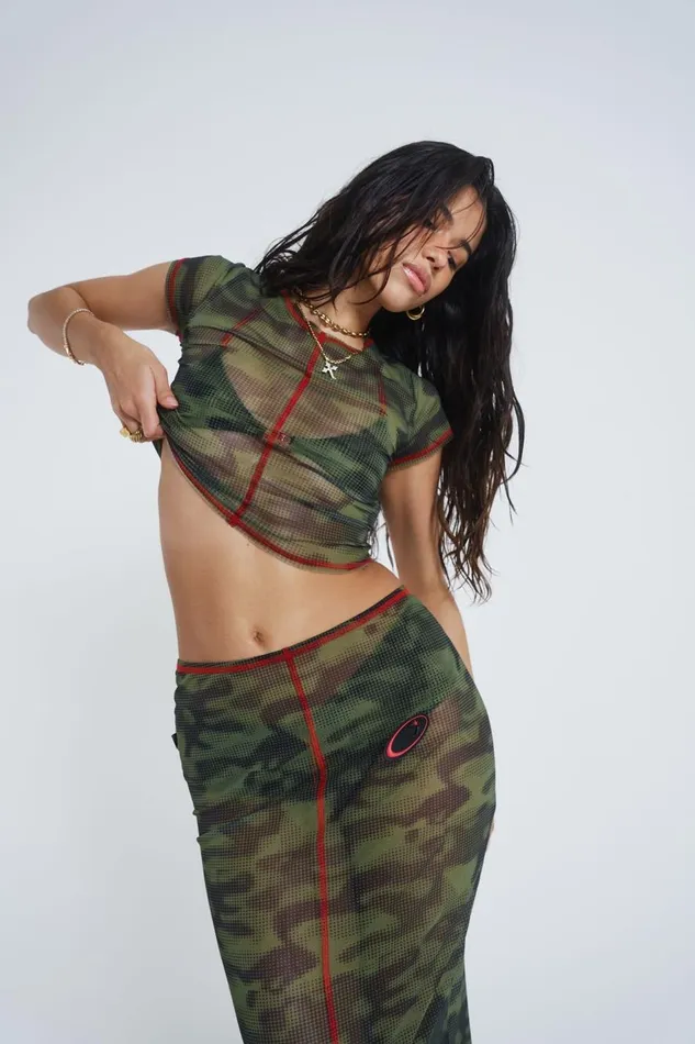 Jaded London Camo Mesh Baby Tee Women Beach Cover Ups