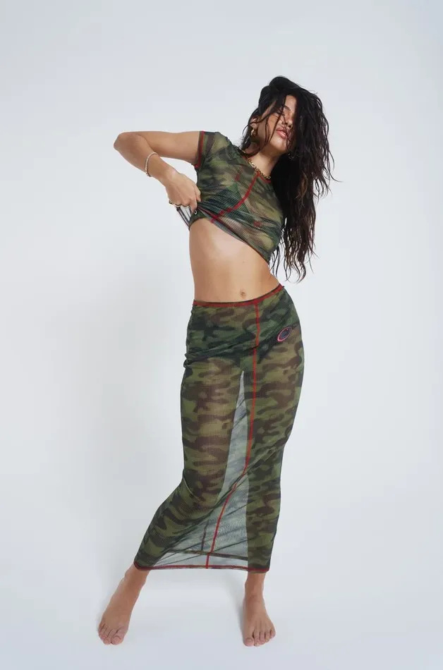Jaded London Camo Mesh Maxi Skirt Women Beach Cover Ups