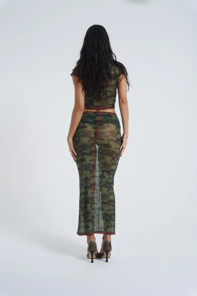 Jaded London Camo Mesh Maxi Skirt Women Beach Cover Ups