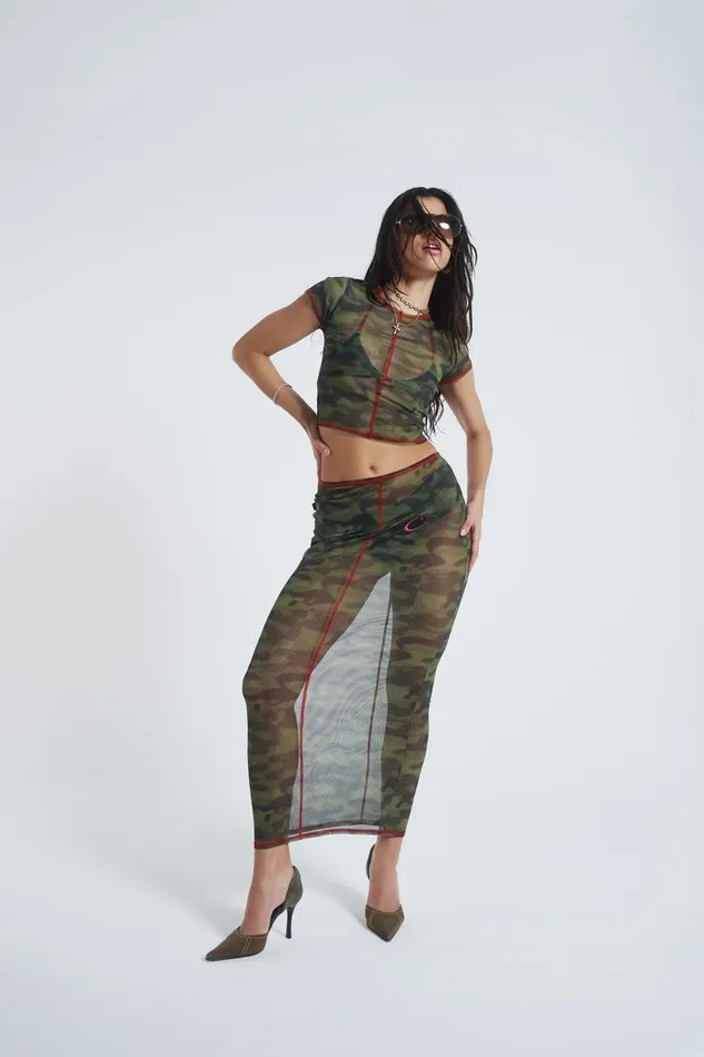 Jaded London Camo Mesh Maxi Skirt Women Beach Cover Ups