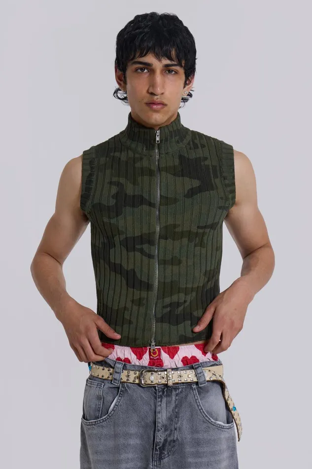 Jaded London Camo Polar Knit Vest Men TShirts and Vests