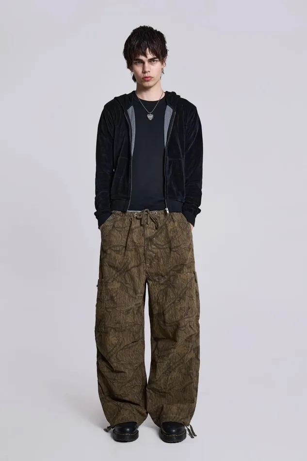Jaded London Camo Print Parachute Cargo Pants Women Trousers and Pants