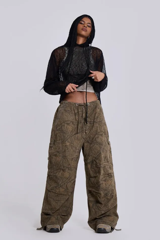 Jaded London Camo Print Parachute Cargo Pants Women Trousers and Pants