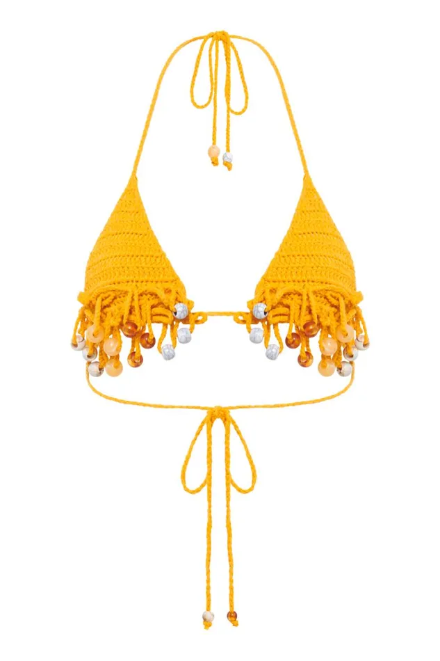 Jaded London Canary Yellow Crochet Bikini Top With Beaded Fringing Women Micro Bikinis