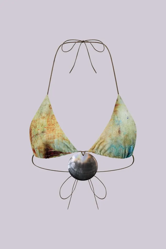 Jaded London Cantha Micro Triangle Bikini Top With Shell Trim Women Beach CoOrds