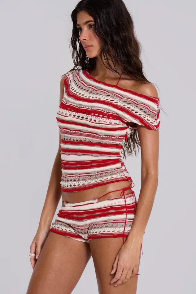 Jaded London Cata Asymmetric Ruffle Knit Top Women Beach Cover Ups