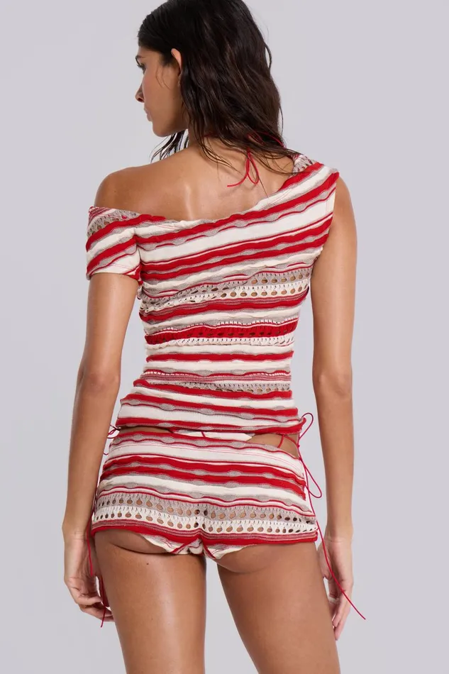 Jaded London Cata Asymmetric Ruffle Knit Top Women Beach Cover Ups