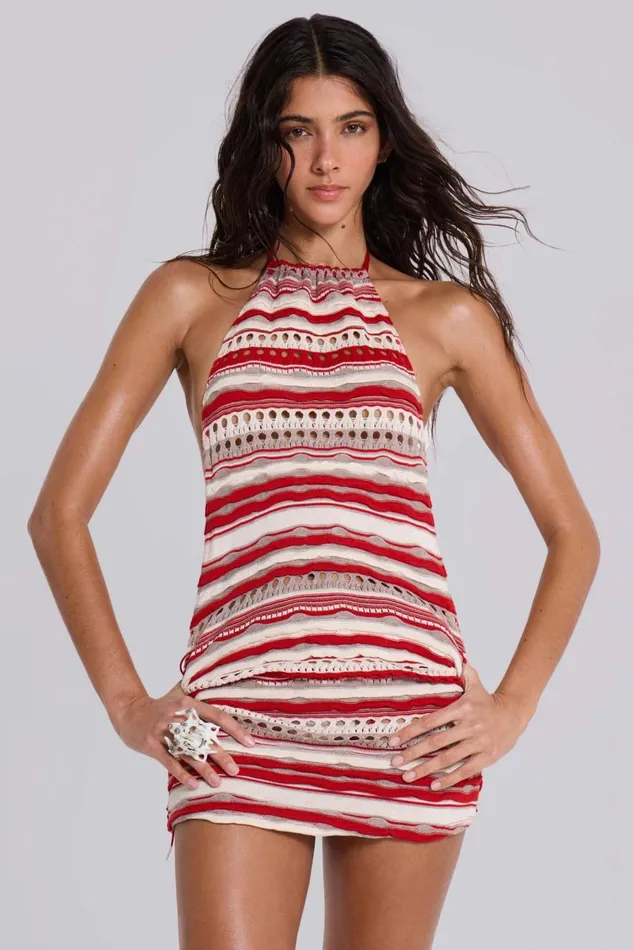 Jaded London Cata Halter Ruffle Knit Mini Dress Women Mini Dresses