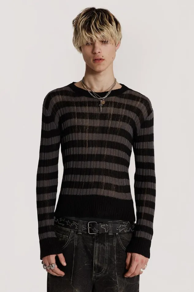 Jaded London Charcoal Stripe Eclipse Jumper Men Knitwear