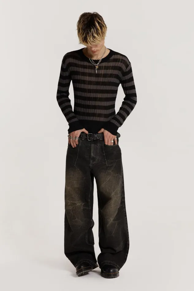 Jaded London Charcoal Stripe Eclipse Jumper Men Knitwear
