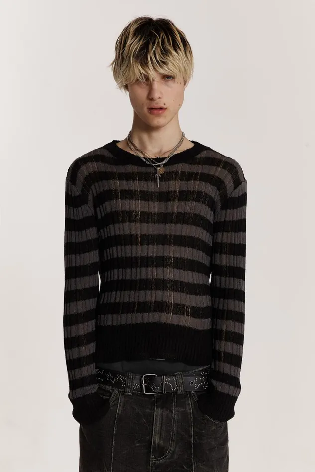 Jaded London Charcoal Stripe Eclipse Jumper Men Knitwear