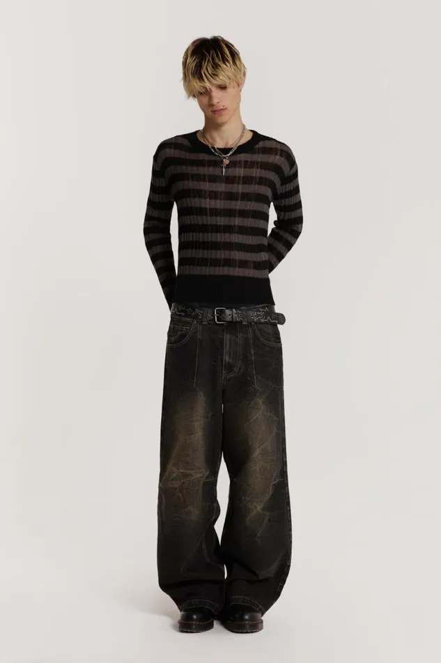 Jaded London Charcoal Stripe Eclipse Jumper Men Knitwear