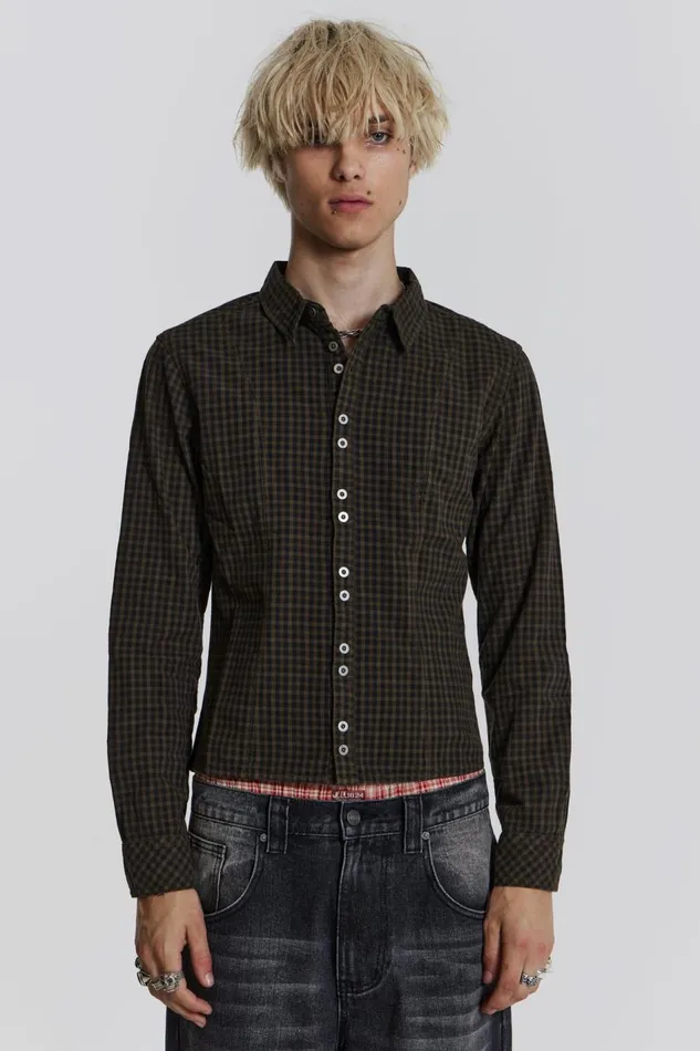 Jaded London Check Fitted Shirt With Back Print Men Shirts