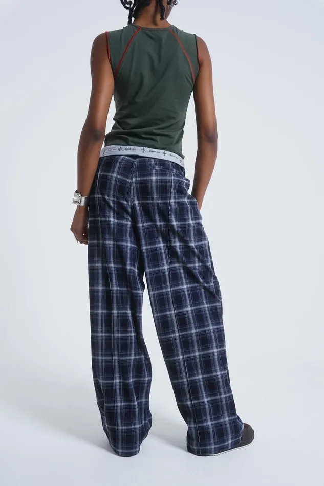 Jaded London Check Fold Over Waist Wide Leg Trousers Women Trousers and Pants