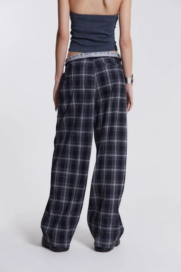 Jaded London Check Fold Over Waist Wide Leg Trousers Women Trousers and Pants