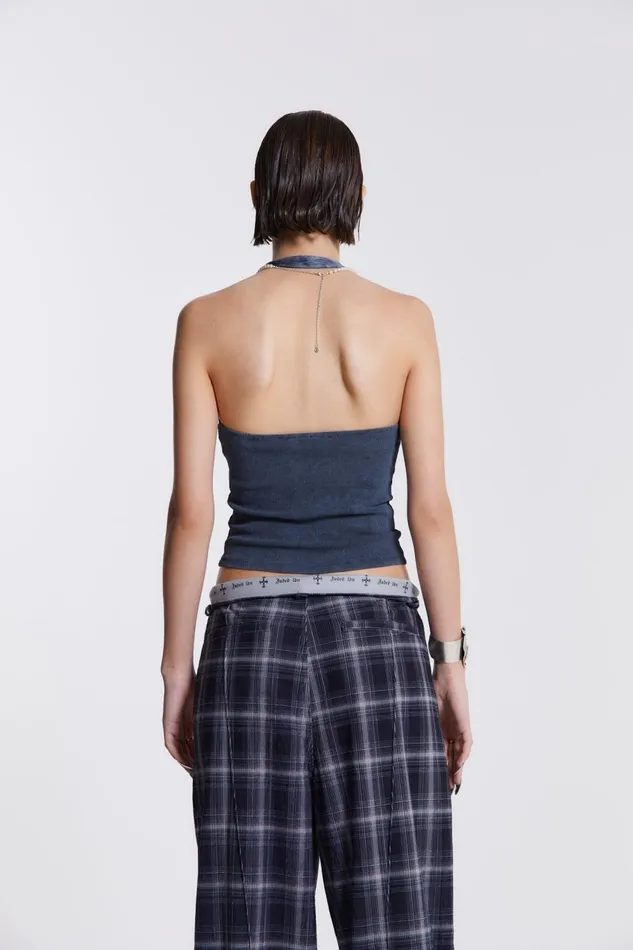 Jaded London Check Fold Over Waist Wide Leg Trousers Women Trousers and Pants
