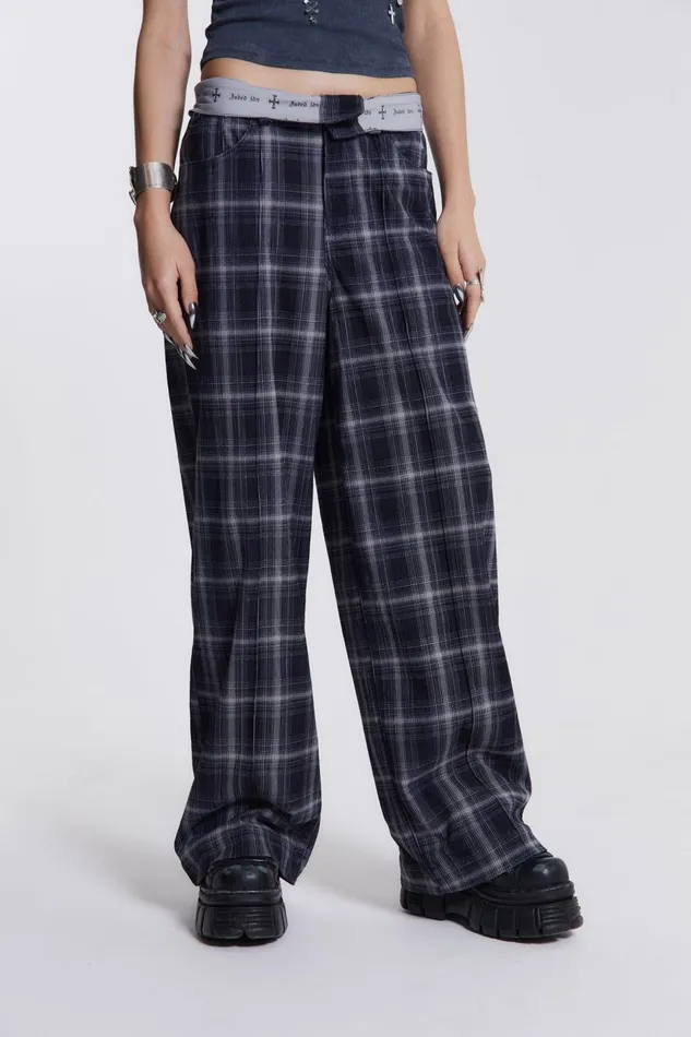 Jaded London Check Fold Over Waist Wide Leg Trousers Women Trousers and Pants