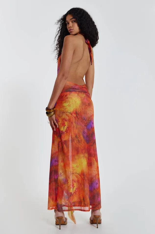 Jaded London Cindy Plunge Maxi Dress In Orange Women Maxi Dresses