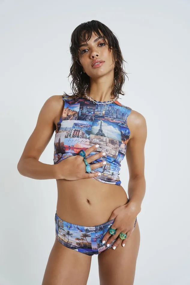 Jaded London City Scape Print Tankini Top Women Bikini Tops